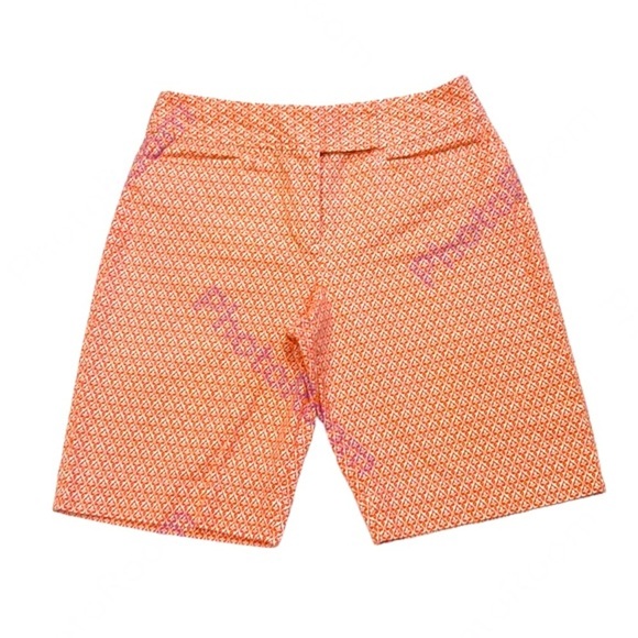 TALBOTS Petites | Geometric Bermuda Shorts Filigree Print Orange/White 8P‎ - Picture 6 of 12